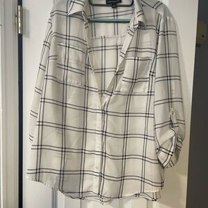 White Plaid Button-Up Blouse